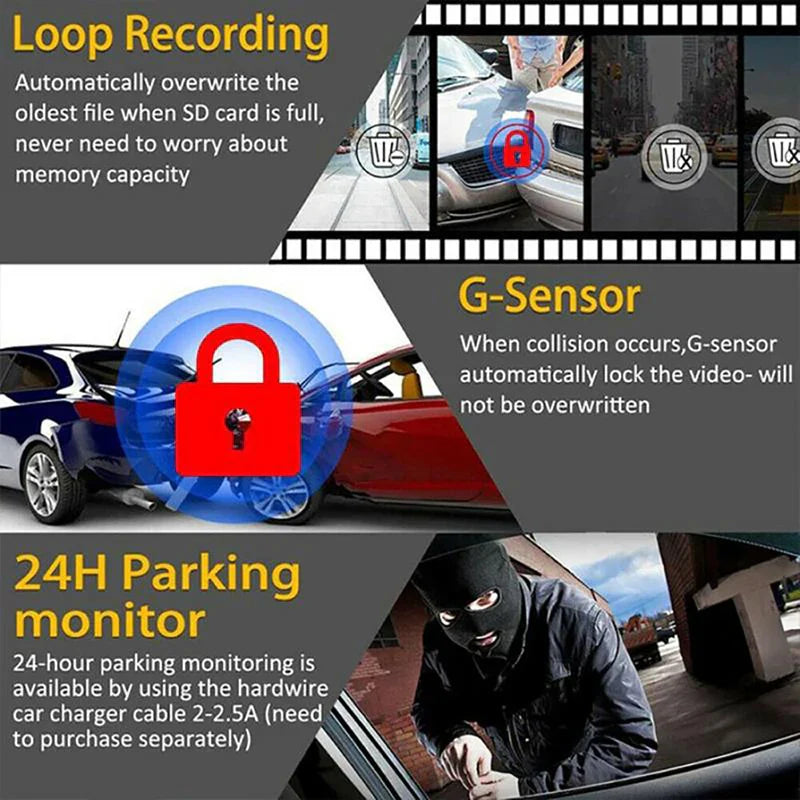 3 Channel Dash Cam for Car Front And Rear Camera 1080P Video Recorder Dashcam Black Box Car DVR Rear View Camera car accessory