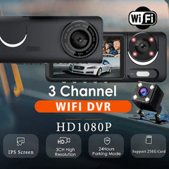 واي فاي 3 قناة عدسة سيارة DVR كاميرا سيارة ثنائية العدسة HD1080P الداخلية مركبة مسجل صغير فيديو مسجل داشكام كاميرا الفيديو صندوق أسود